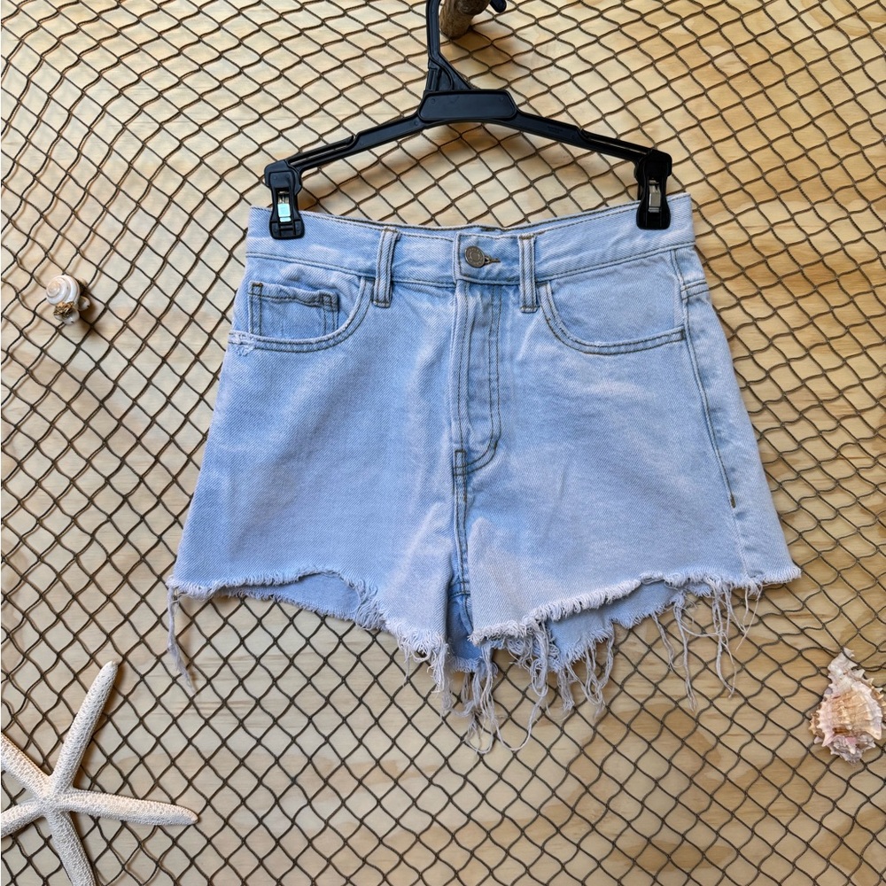 PacSun Blue Jean Shorts with Frayed Hem and High-Waisted Design